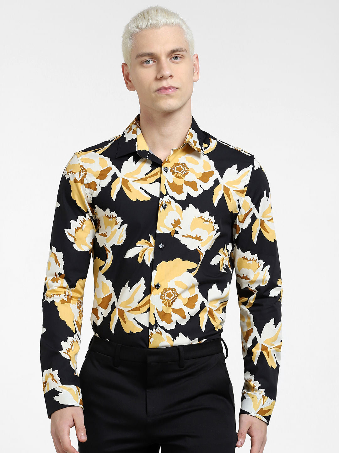 Black Floral Full Sleeves Shirt