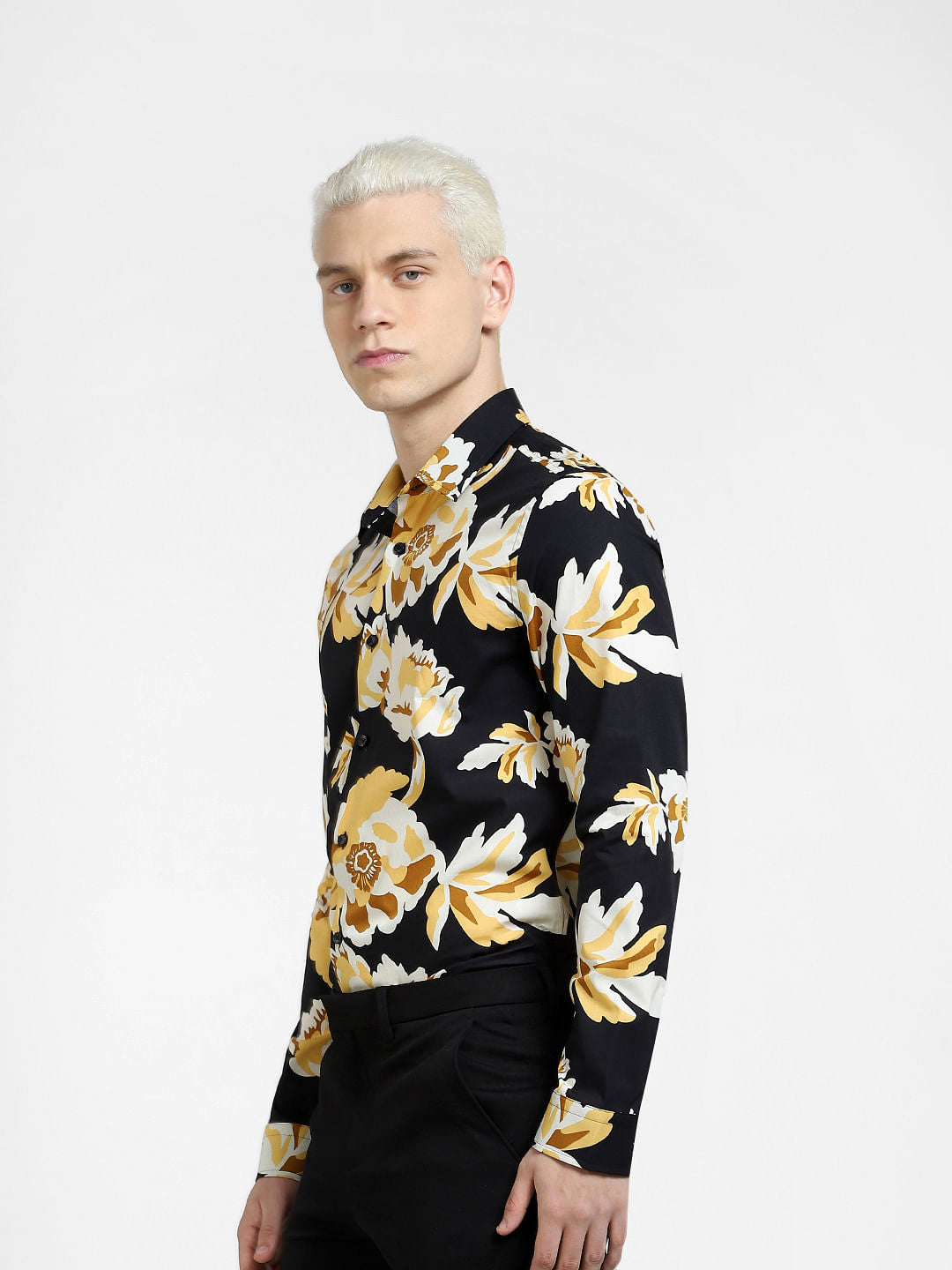 Black Floral Full Sleeves Shirt