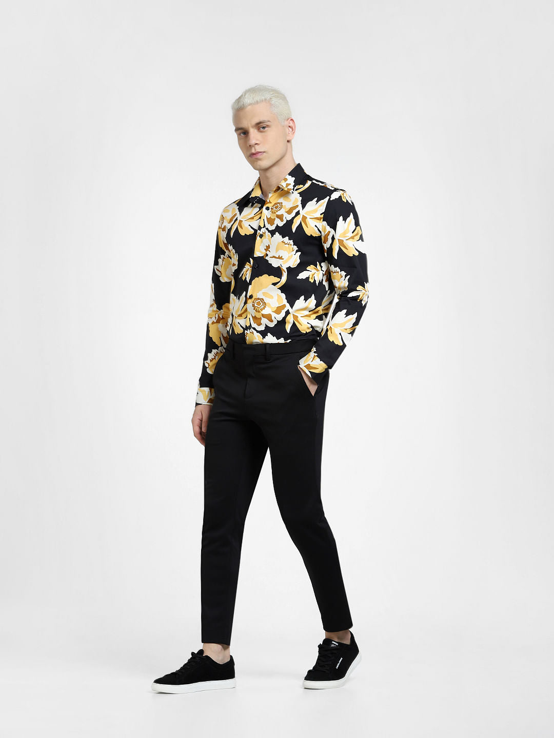 Black Floral Full Sleeves Shirt