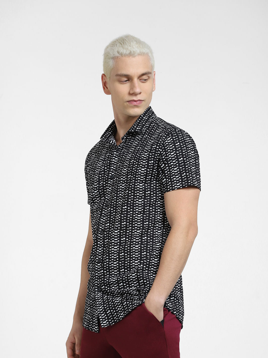 Black Printed Short Sleeves Shirt