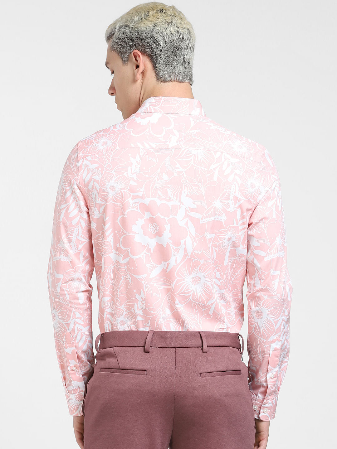 Peach Floral Print Full Sleeves Shirt