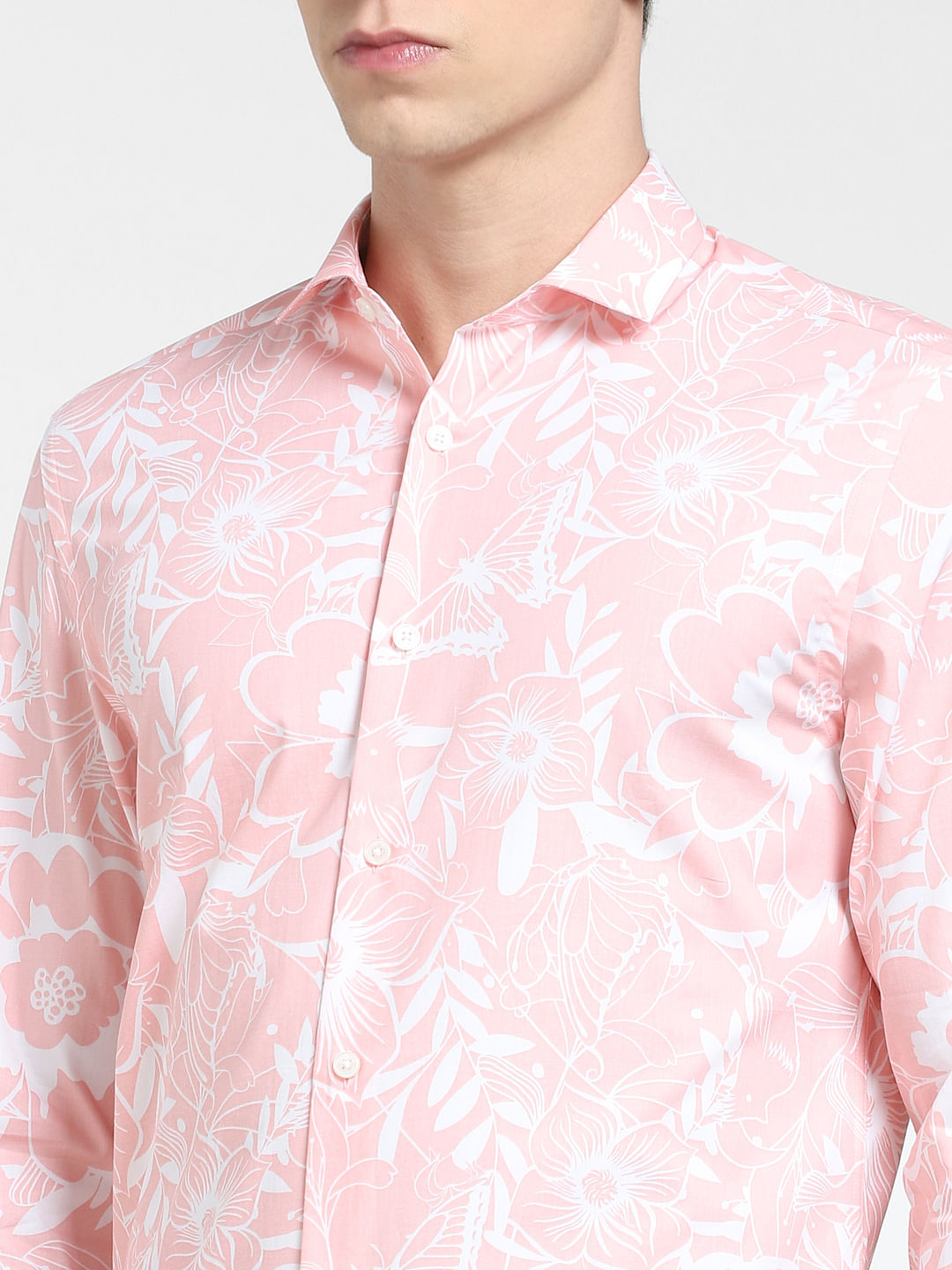 Peach Floral Print Full Sleeves Shirt