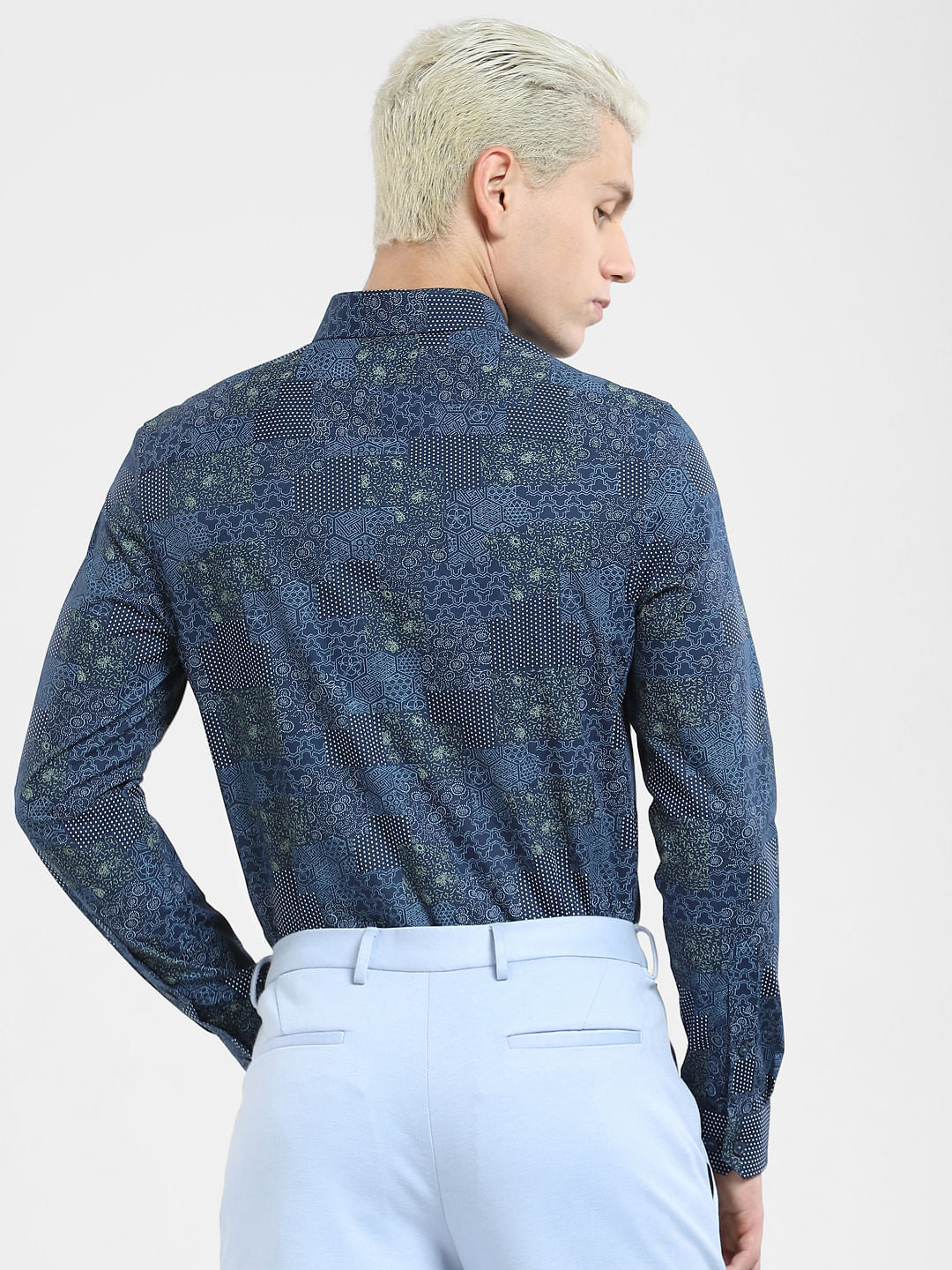 Dark Blue Printed Full Sleeves Shirt