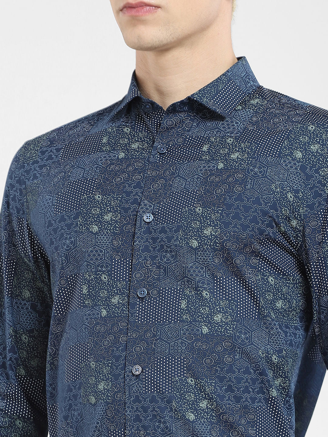 Dark Blue Printed Full Sleeves Shirt