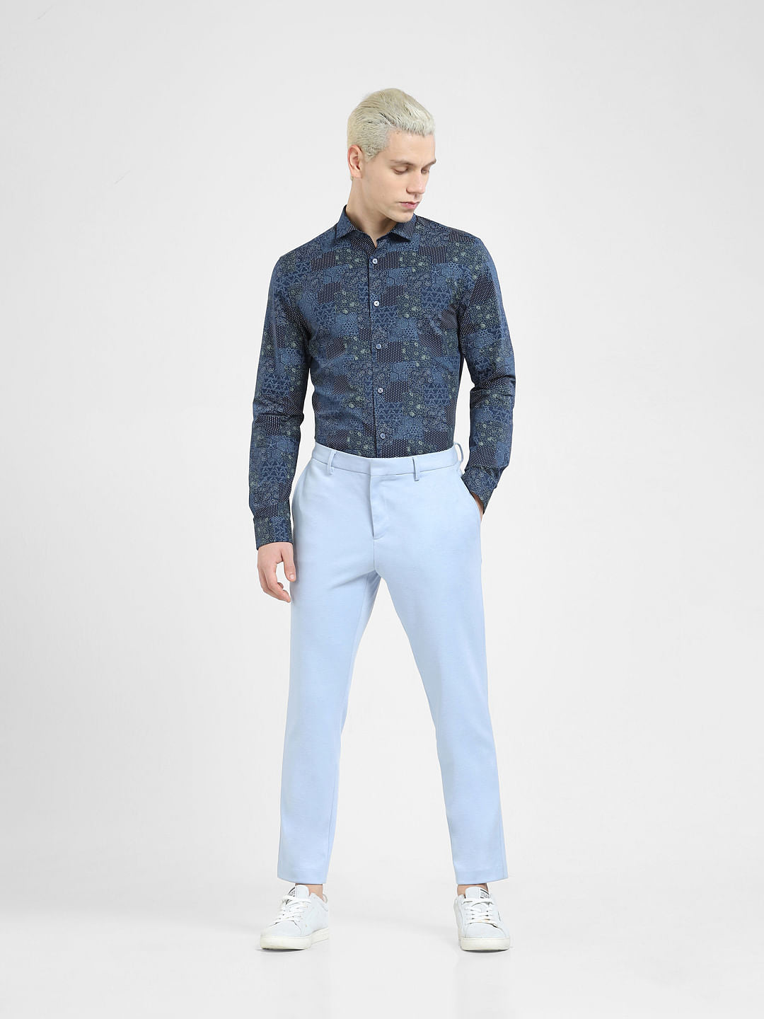 Dark Blue Printed Full Sleeves Shirt