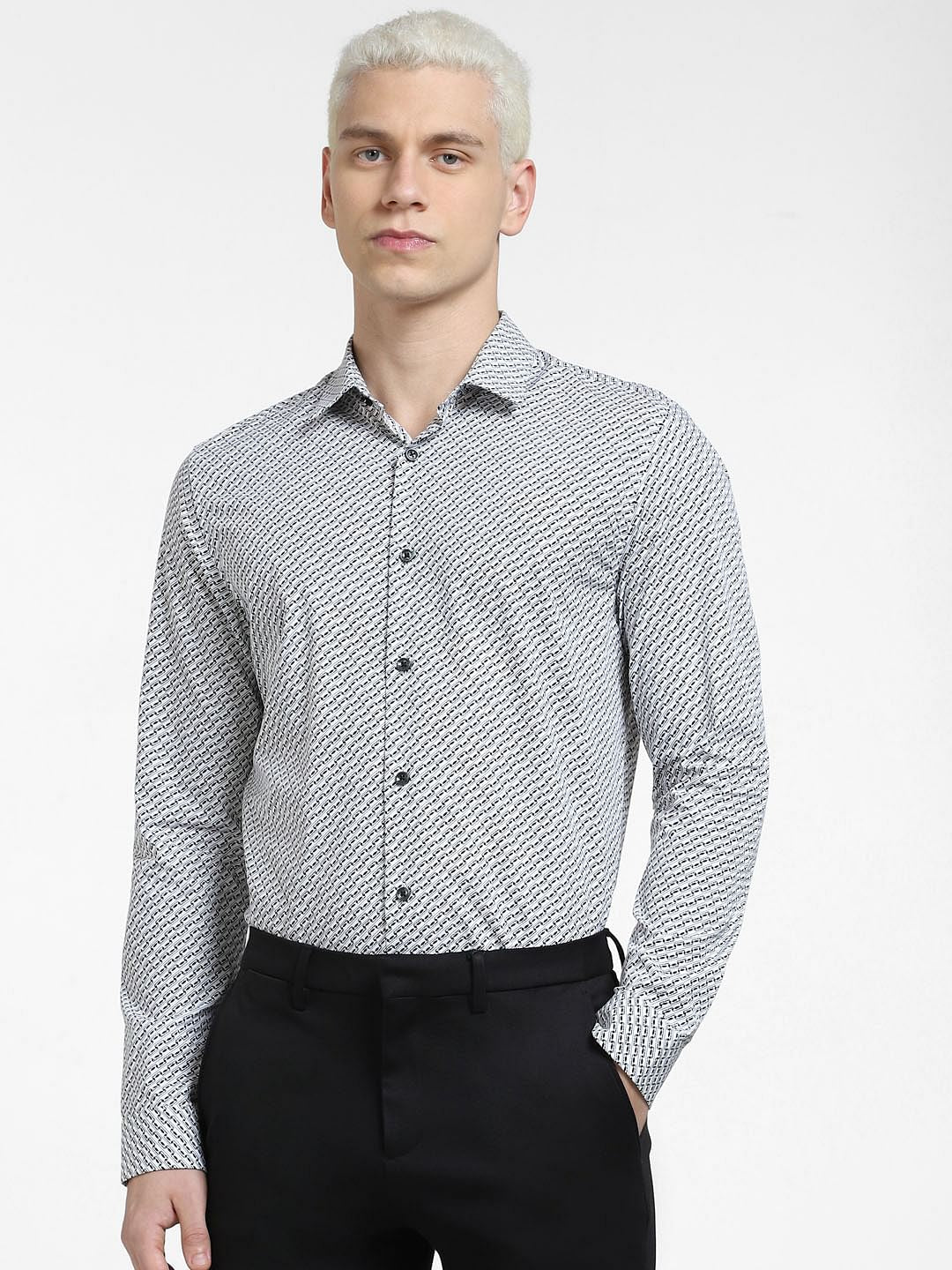 Grey Printed Full Sleeves Shirt