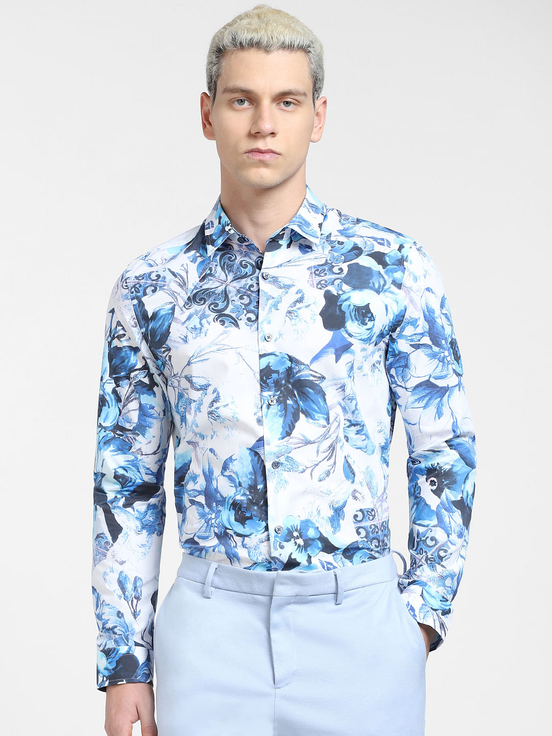 Blue Printed Full Sleeves Shirt