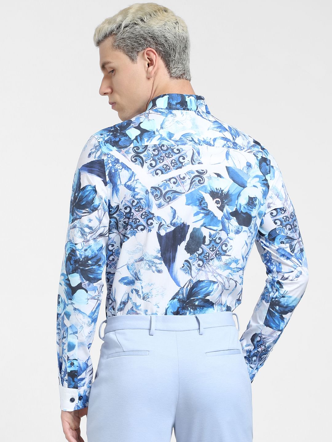 Blue Printed Full Sleeves Shirt