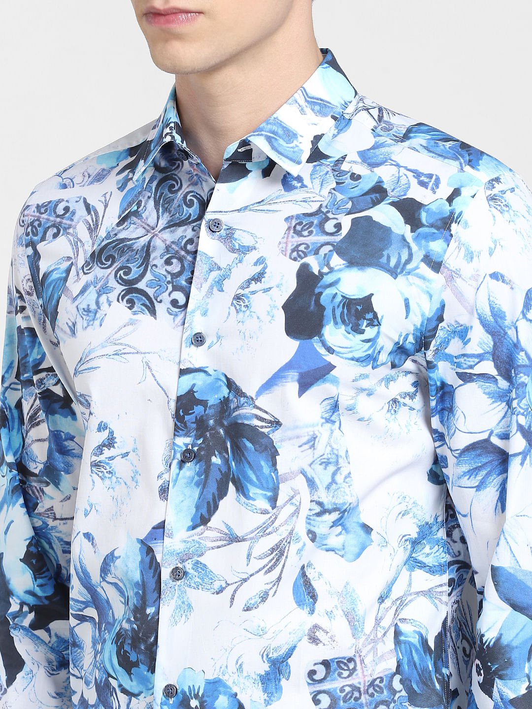 Blue Printed Full Sleeves Shirt