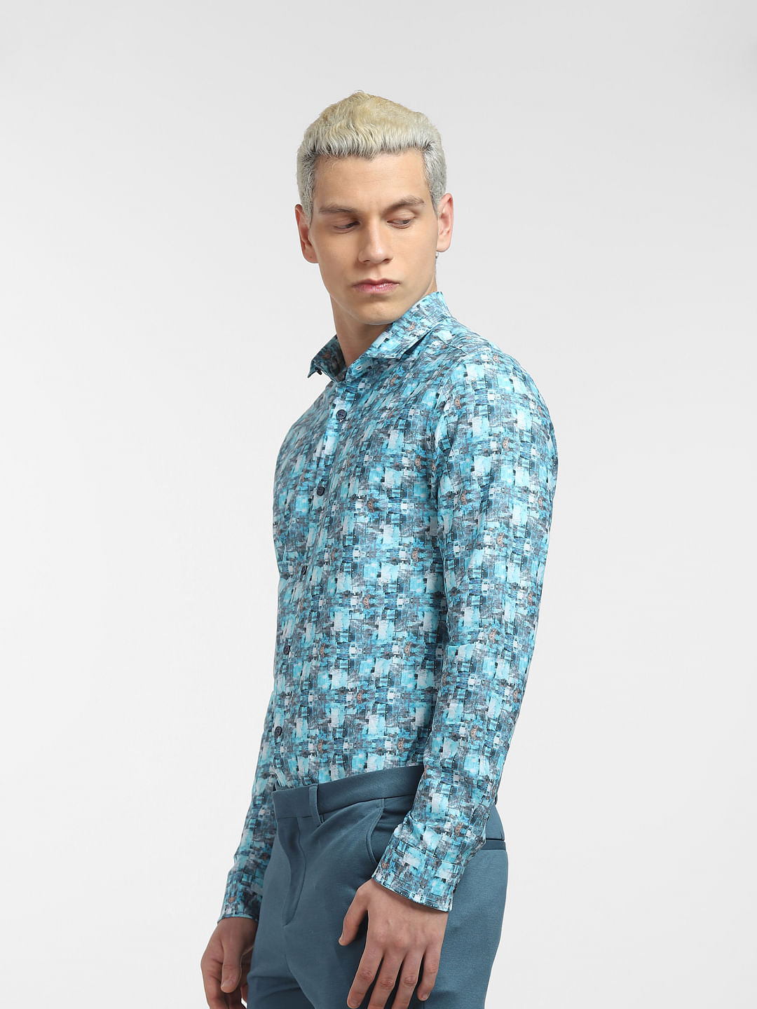 Blue Abstract Print Full Sleeves Shirt