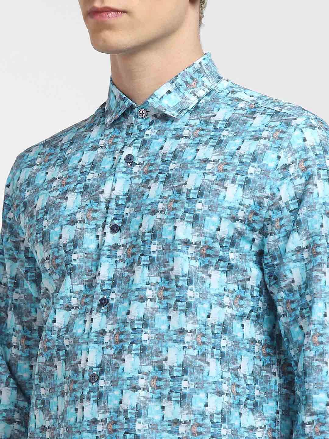 Blue Abstract Print Full Sleeves Shirt