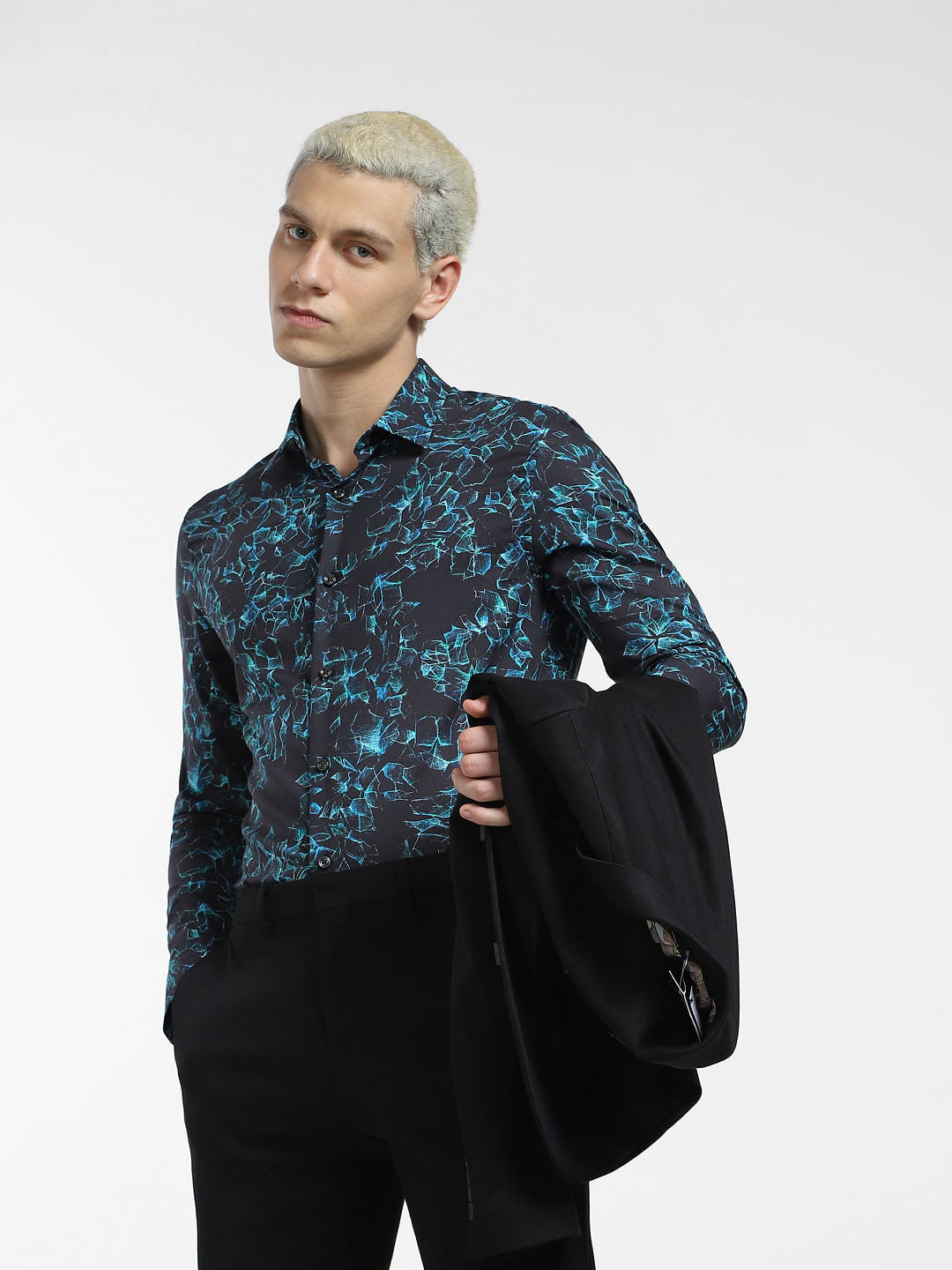 Blue Printed Full Sleeves Shirt