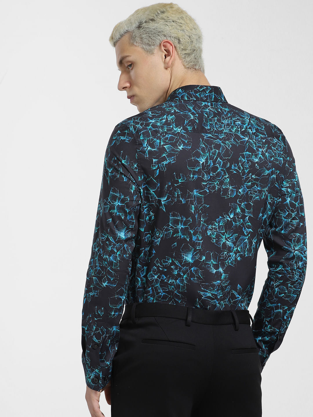 Blue Printed Full Sleeves Shirt