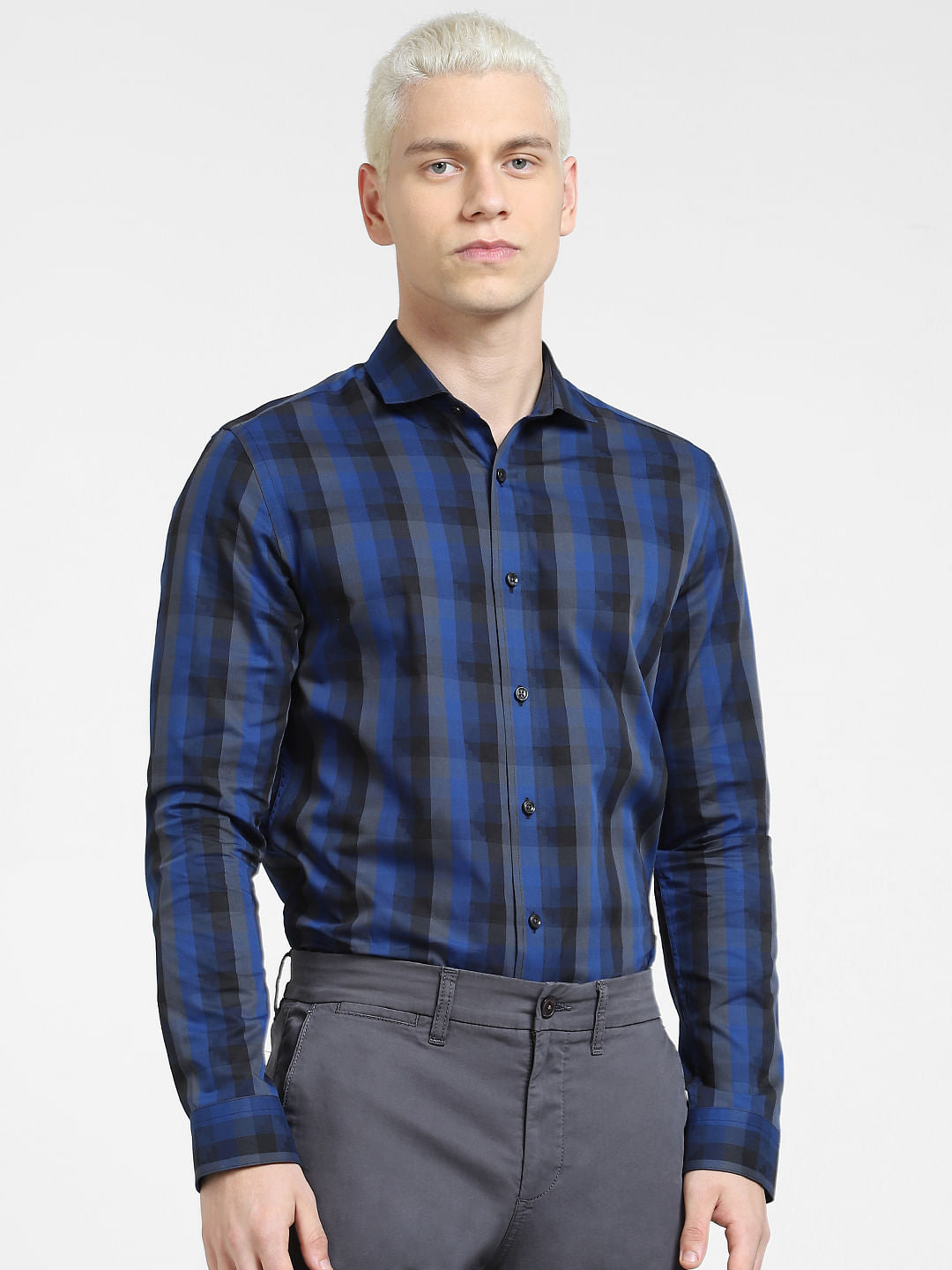 Dark Blue Check Full Sleeves Shirt