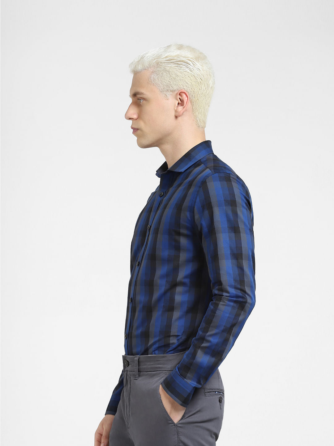 Dark Blue Check Full Sleeves Shirt