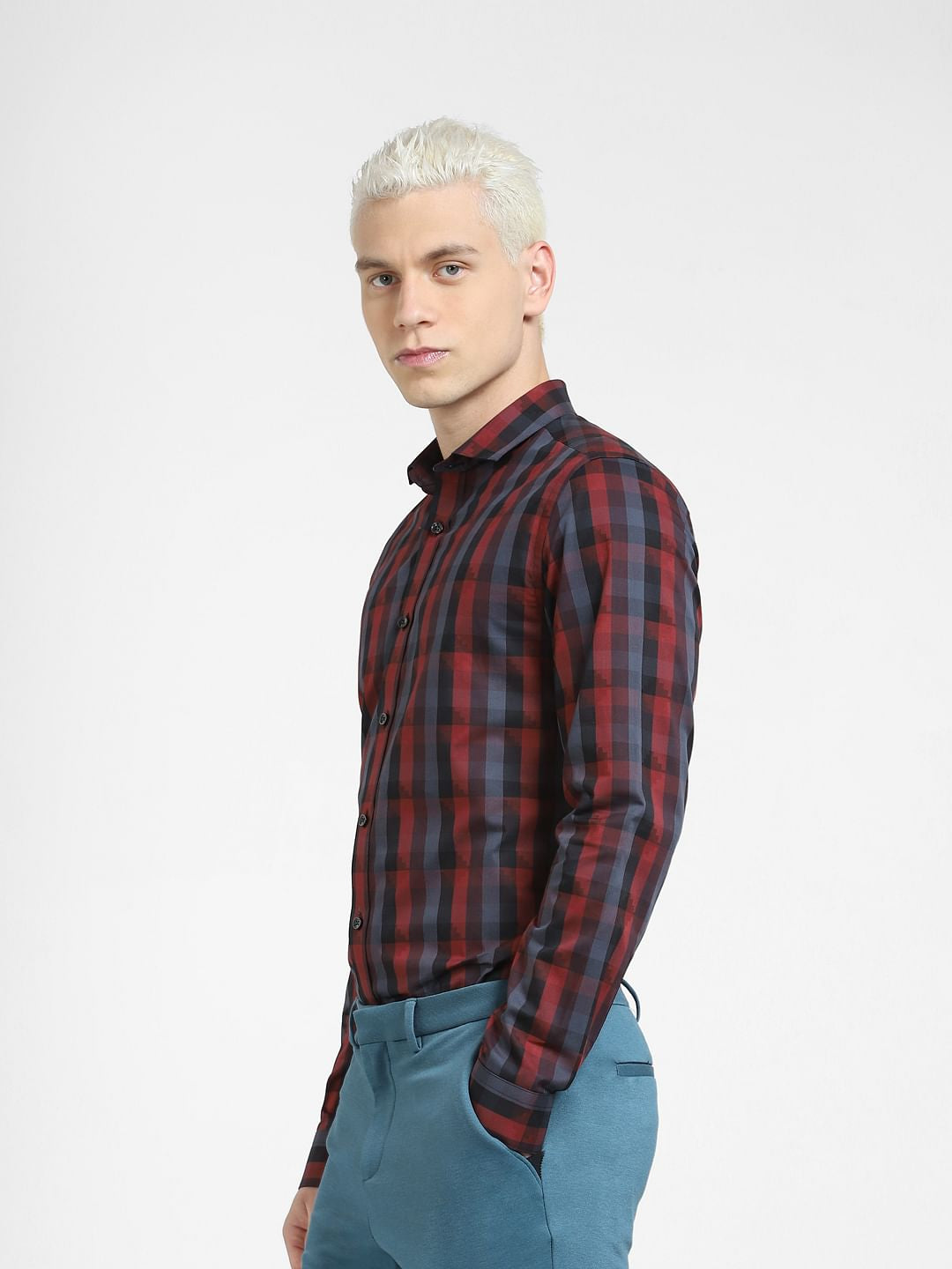 Dark Red Check Full Sleeves Shirt