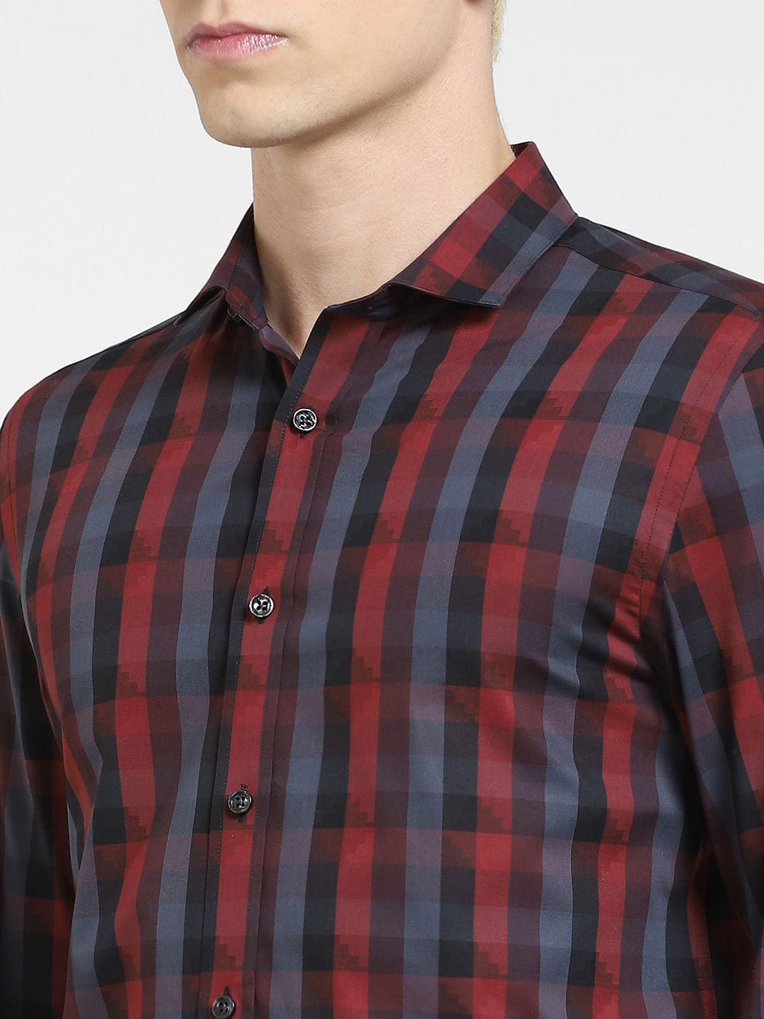 Dark Red Check Full Sleeves Shirt