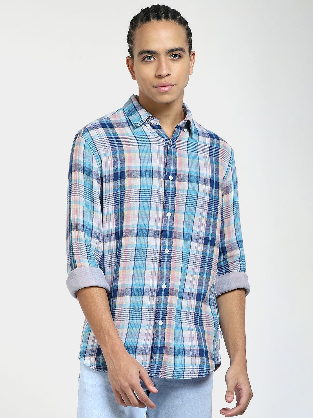 Blue Check Print Full Sleeves Shirt