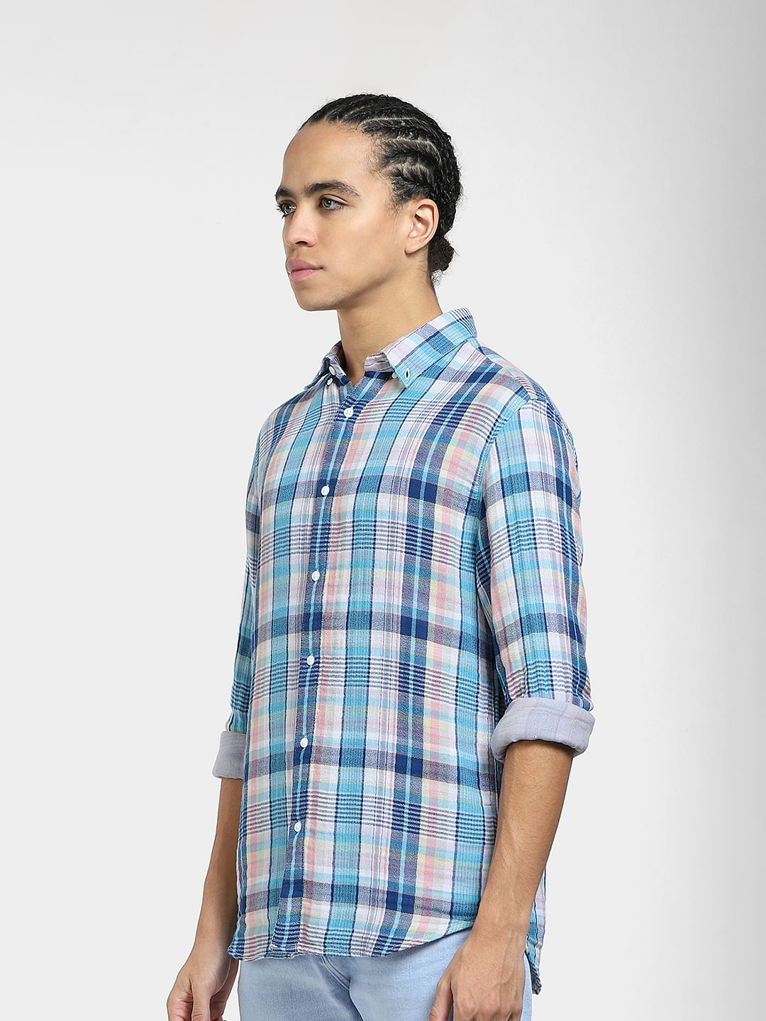 Blue Check Print Full Sleeves Shirt