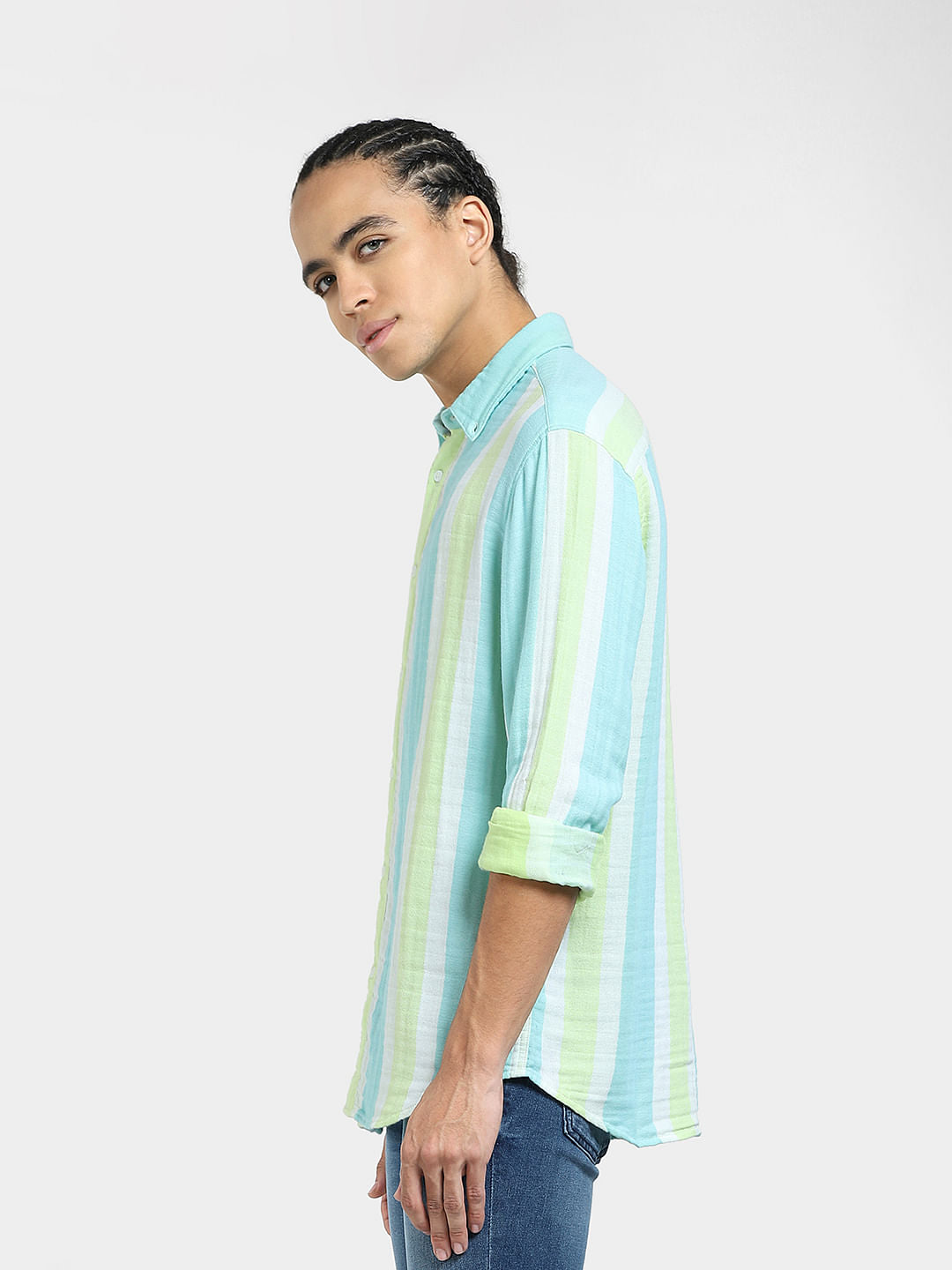 Sky Blue Striped Full Sleeves Shirt