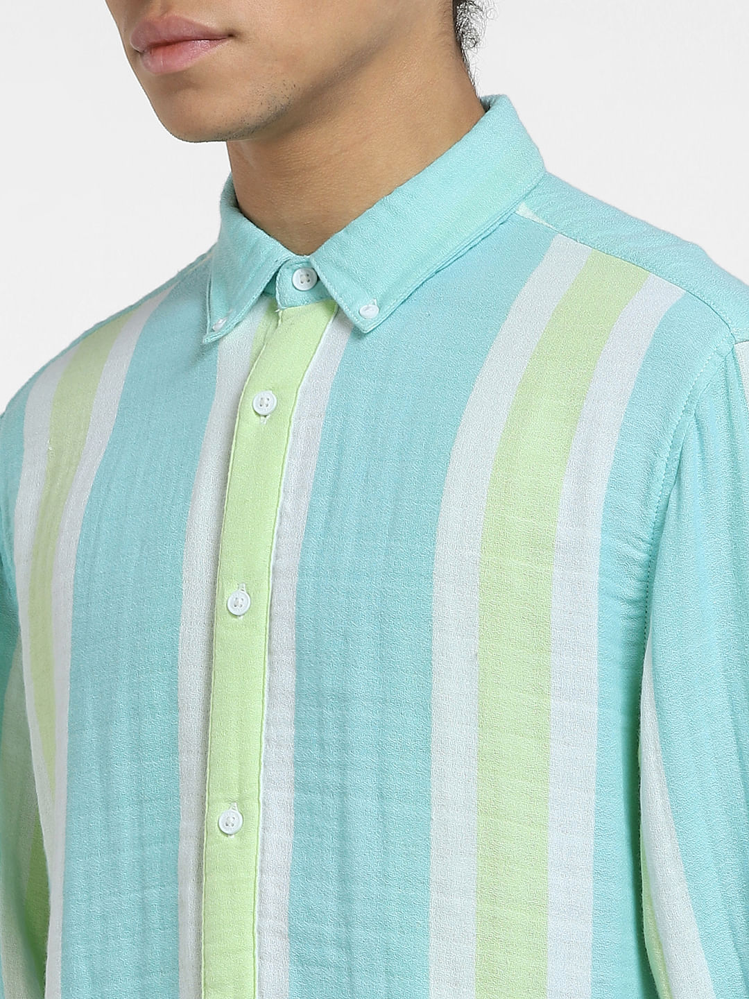 Sky Blue Striped Full Sleeves Shirt