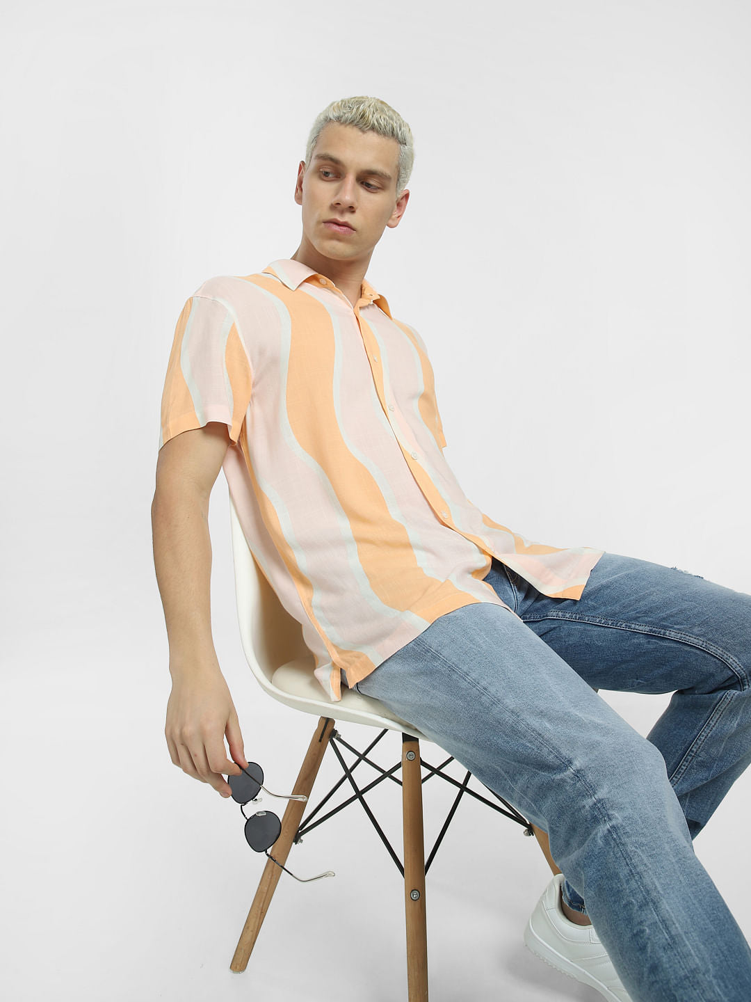 Orange Printed Short Sleeves Shirt