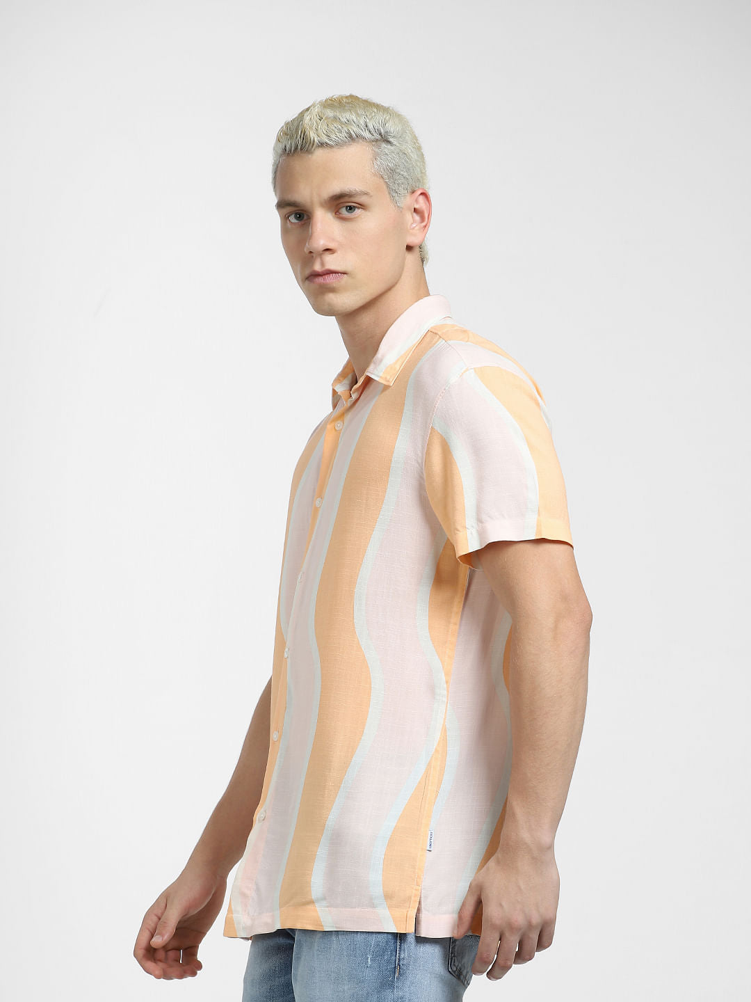 Orange Printed Short Sleeves Shirt