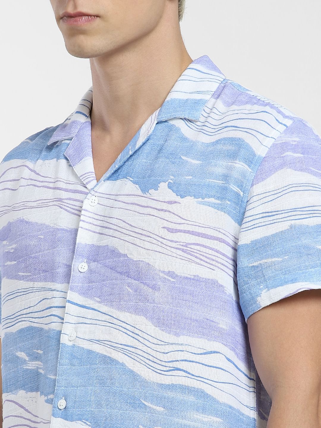 Light Blue Printed Short Sleeves Shirt