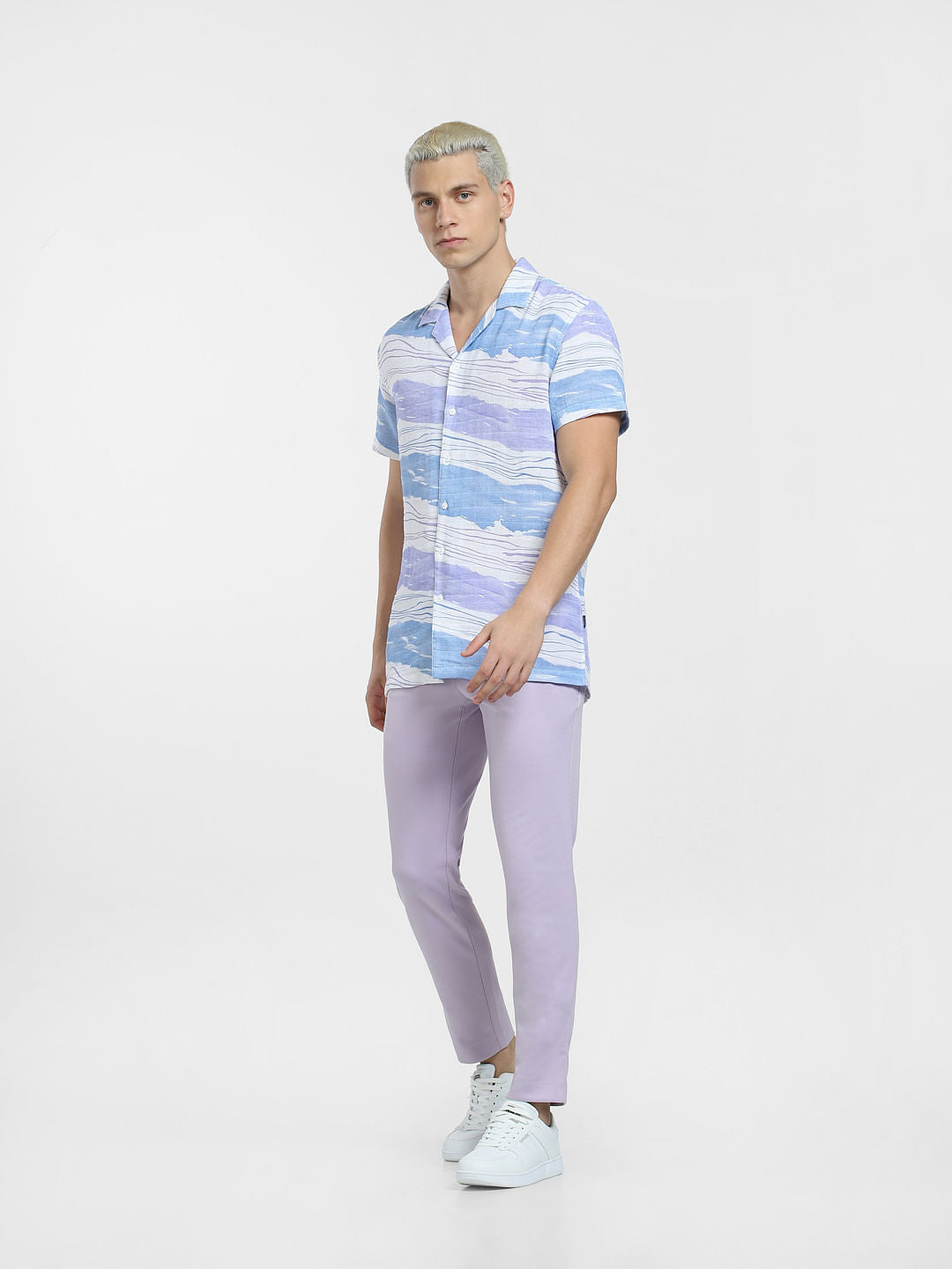 Light Blue Printed Short Sleeves Shirt