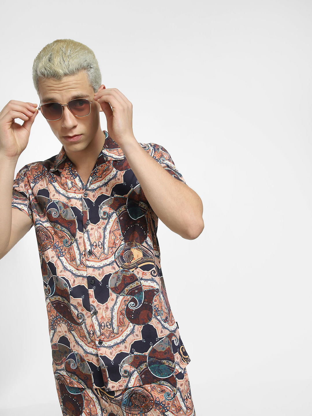 Brown Mural Print Co-ord Shirt