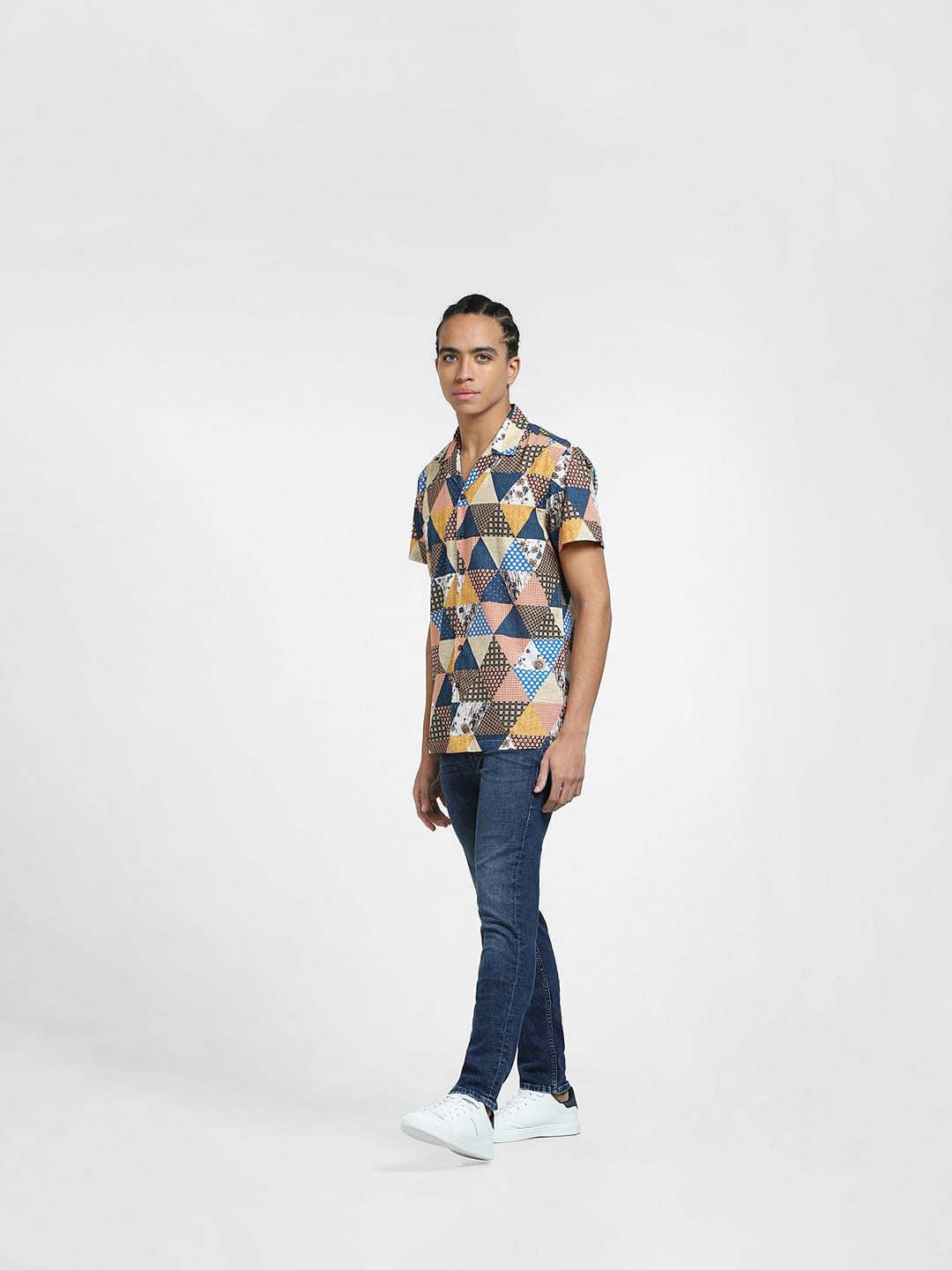 Yellow Printed Short Sleeves Shirt