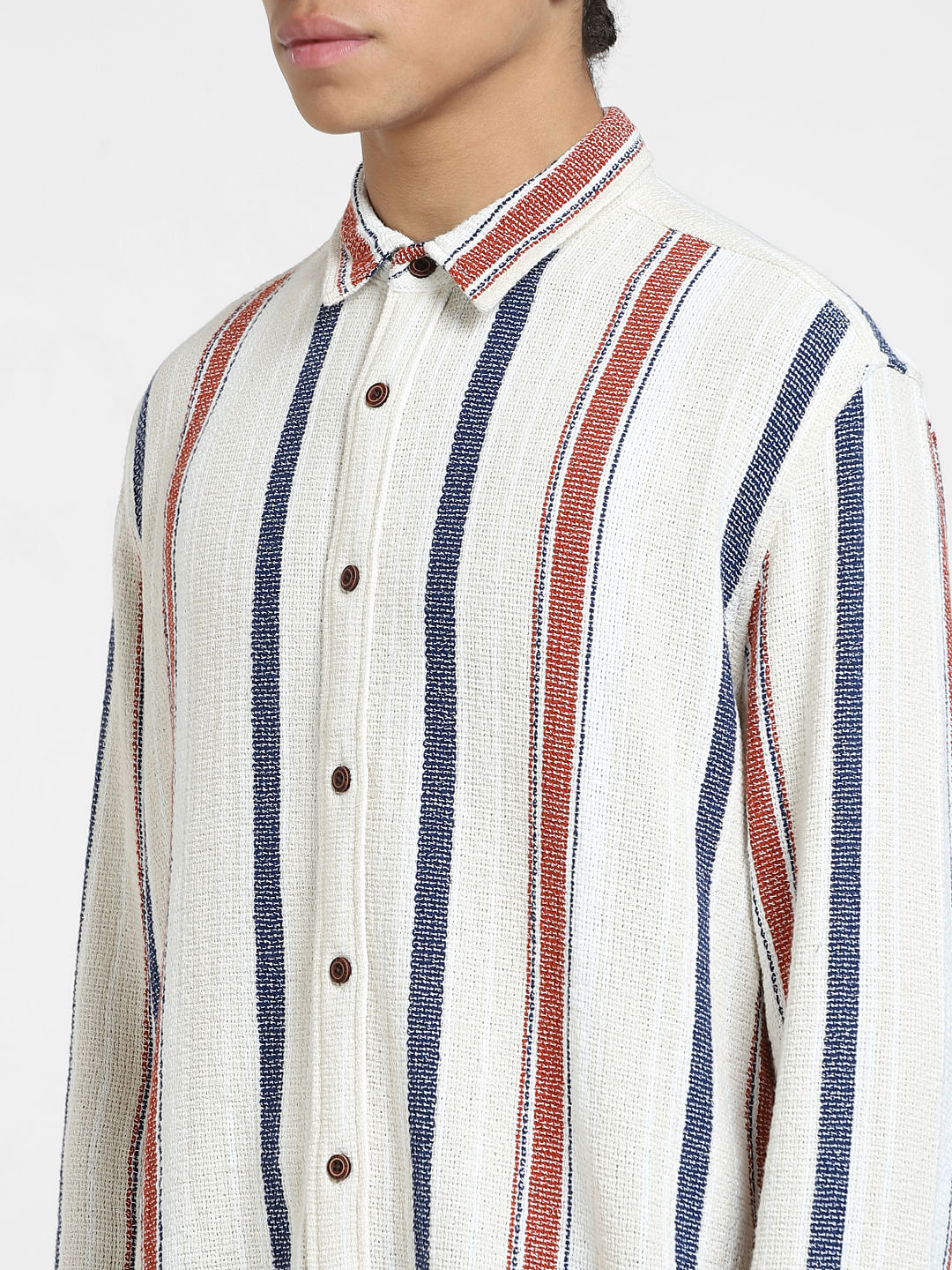 Beige Striped Full Sleeves Shirt