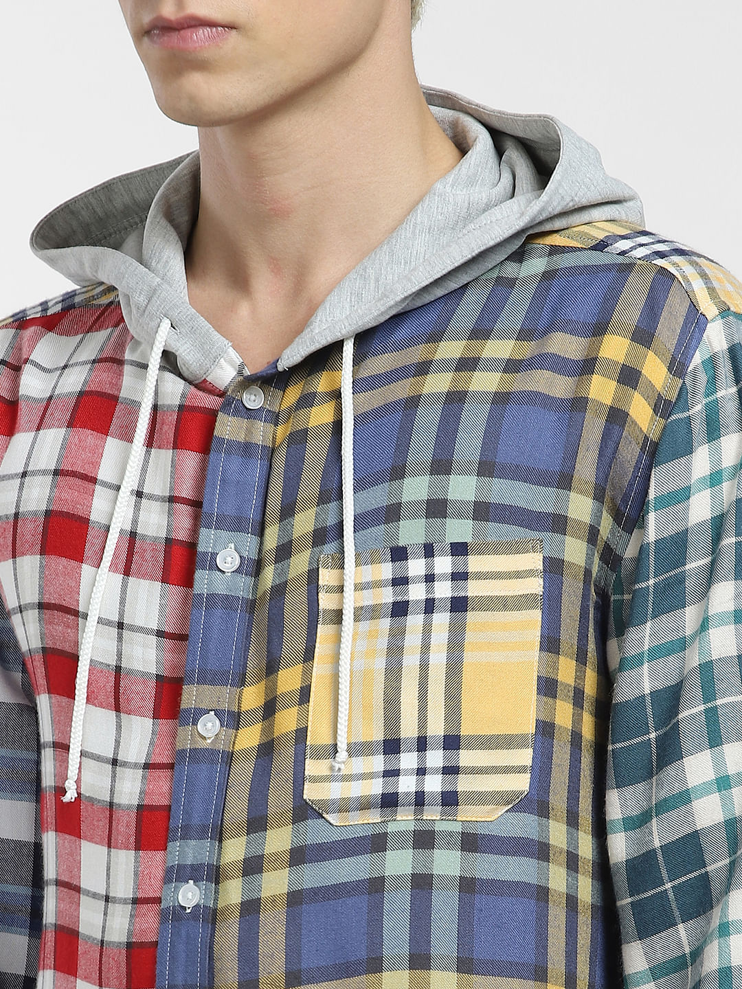 METAVERSE Blue Check Hooded Full Sleeves Shirt