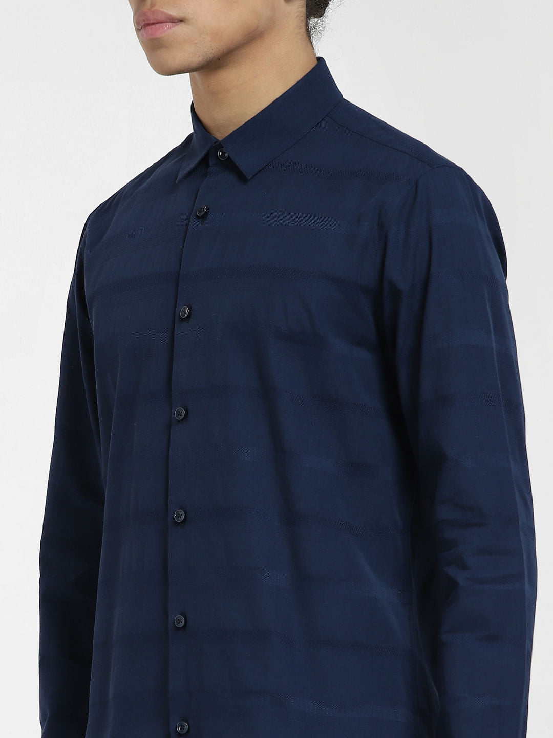 Navy Blue Striped Full Sleeves Shirt