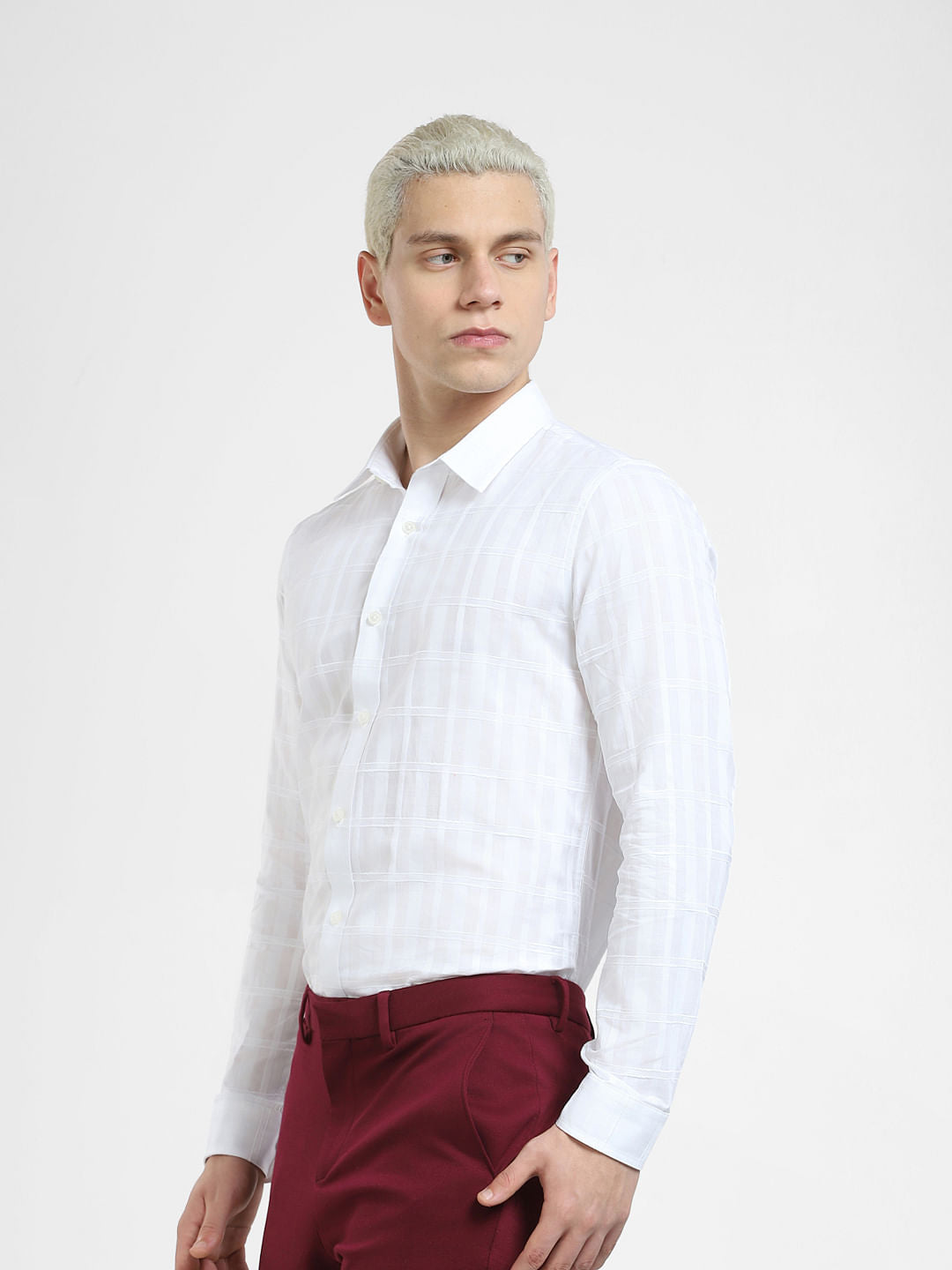 White Check Full Sleeves Shirt