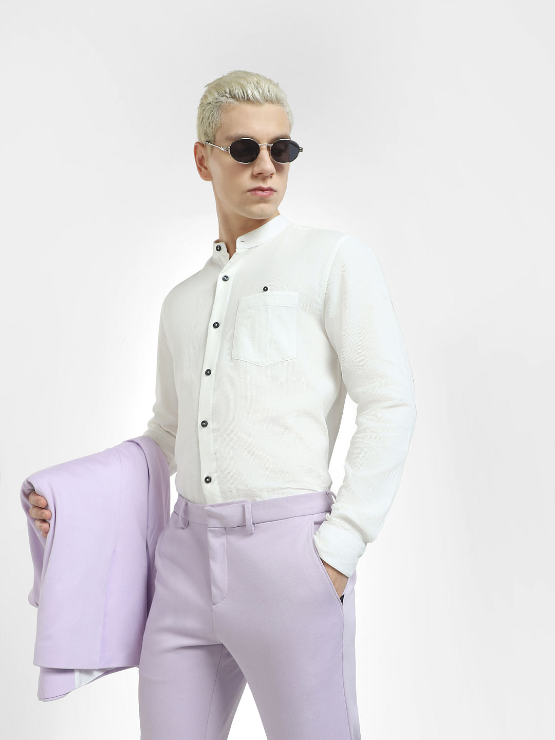 White Band Collar Full Sleeves Shirt