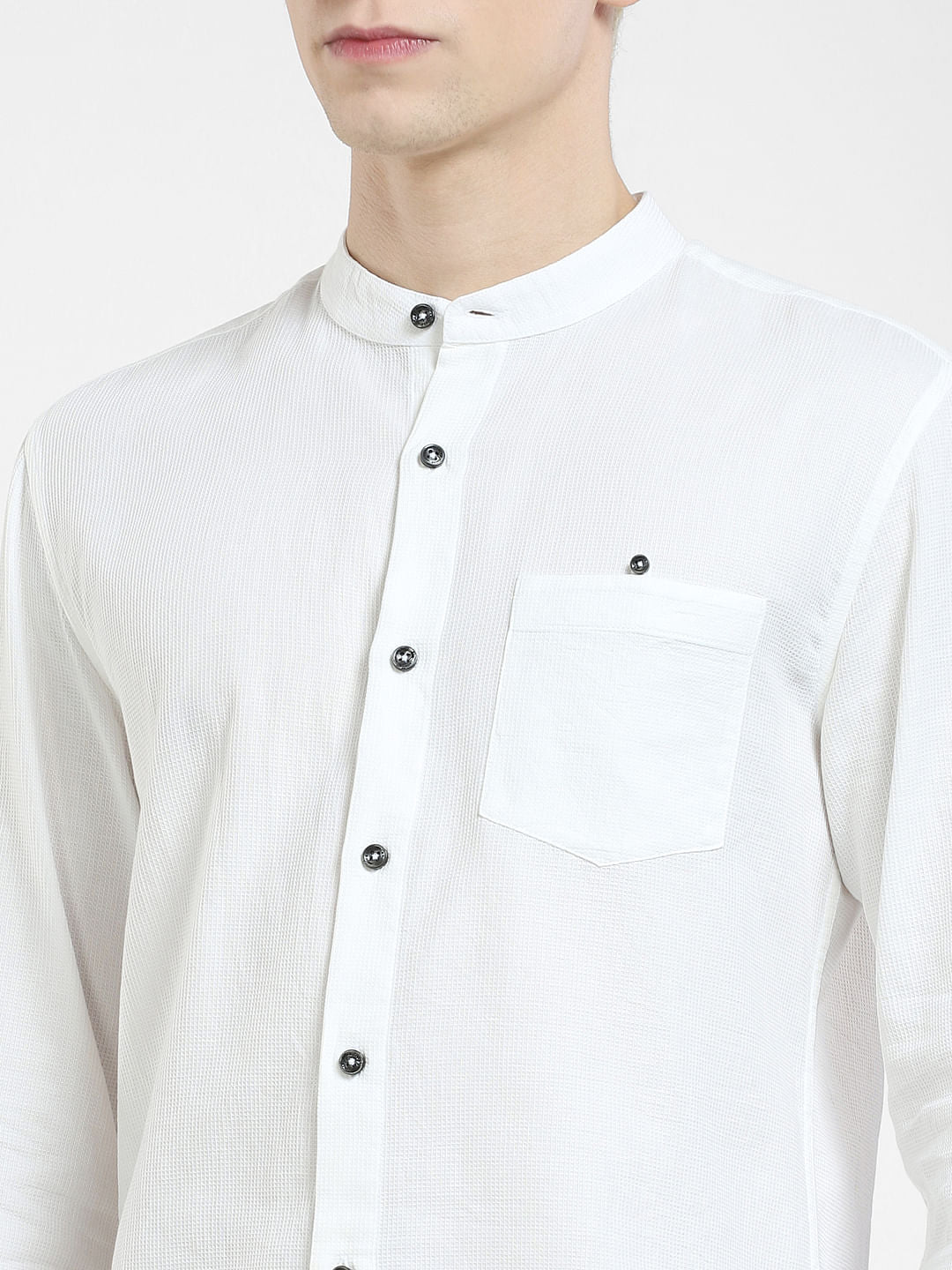 White Band Collar Full Sleeves Shirt