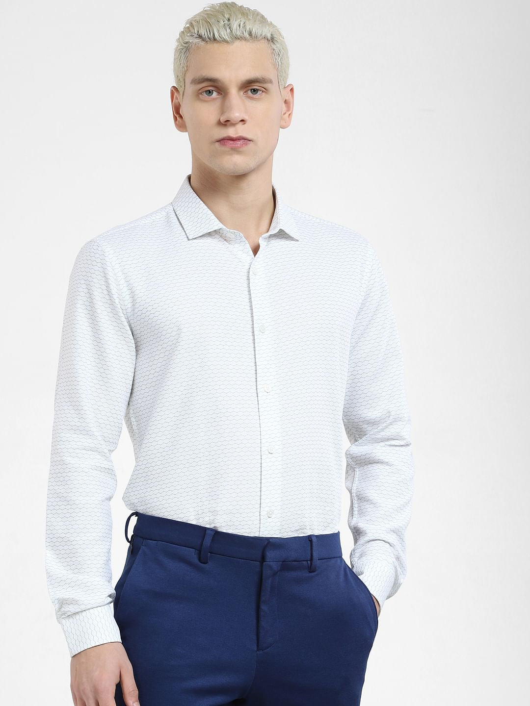 White Printed Full Sleeves Shirt