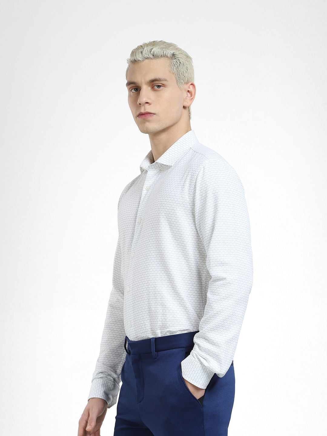 White Printed Full Sleeves Shirt