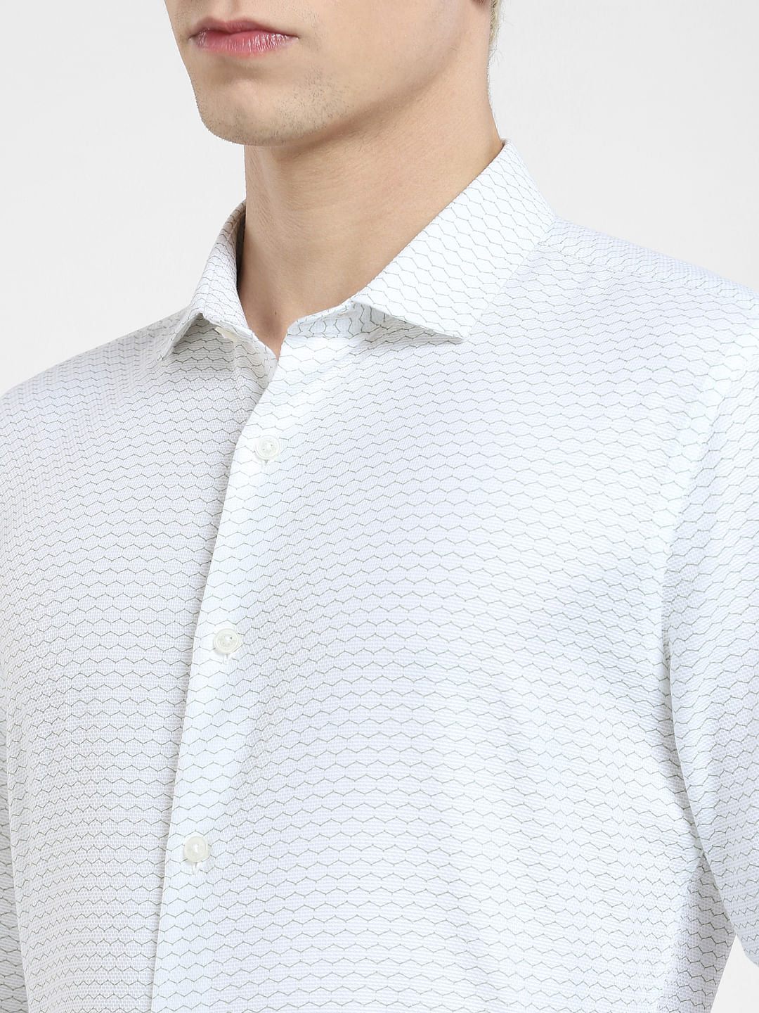 White Printed Full Sleeves Shirt