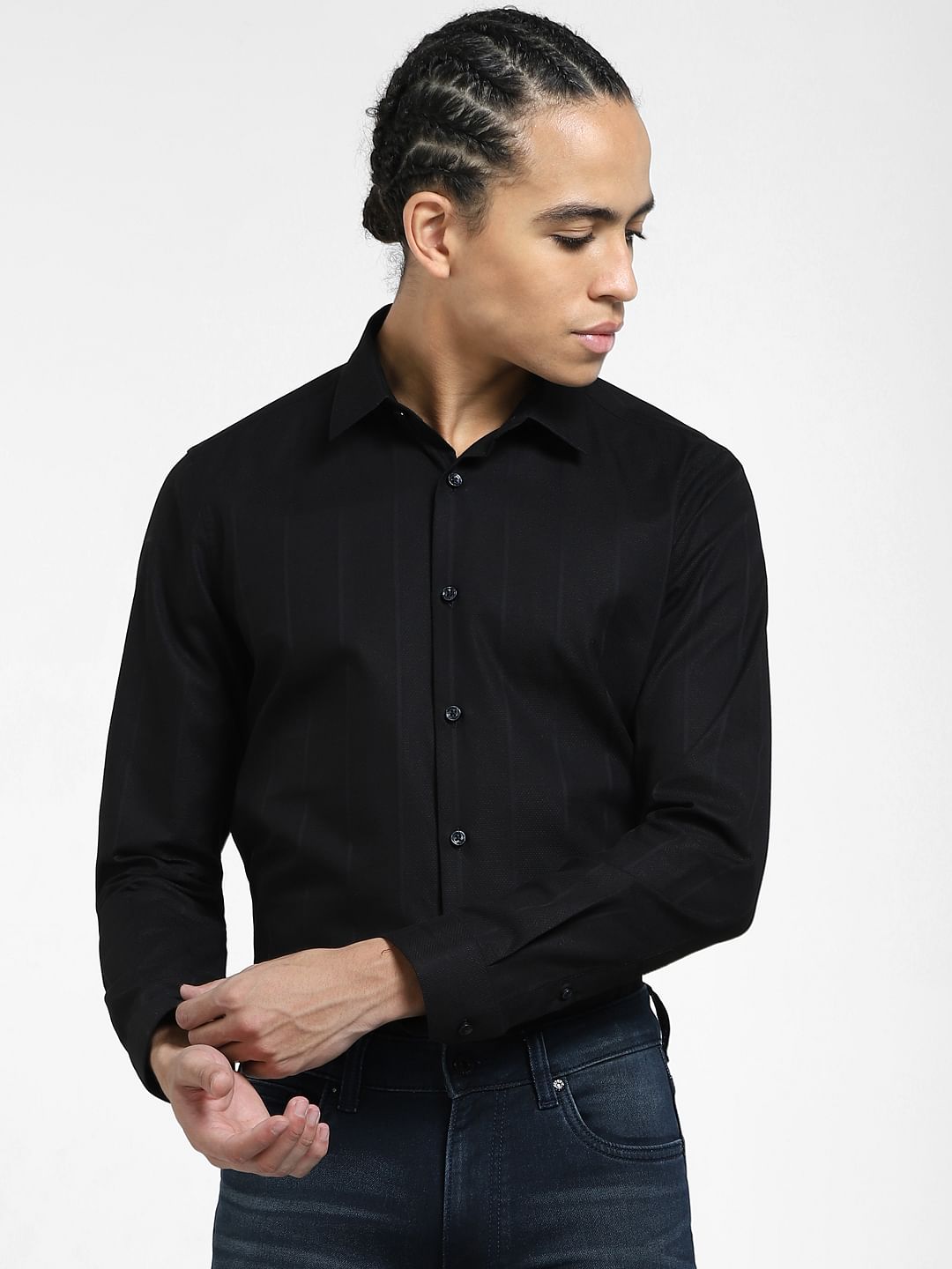 Black Striped Full Sleeves Shirt