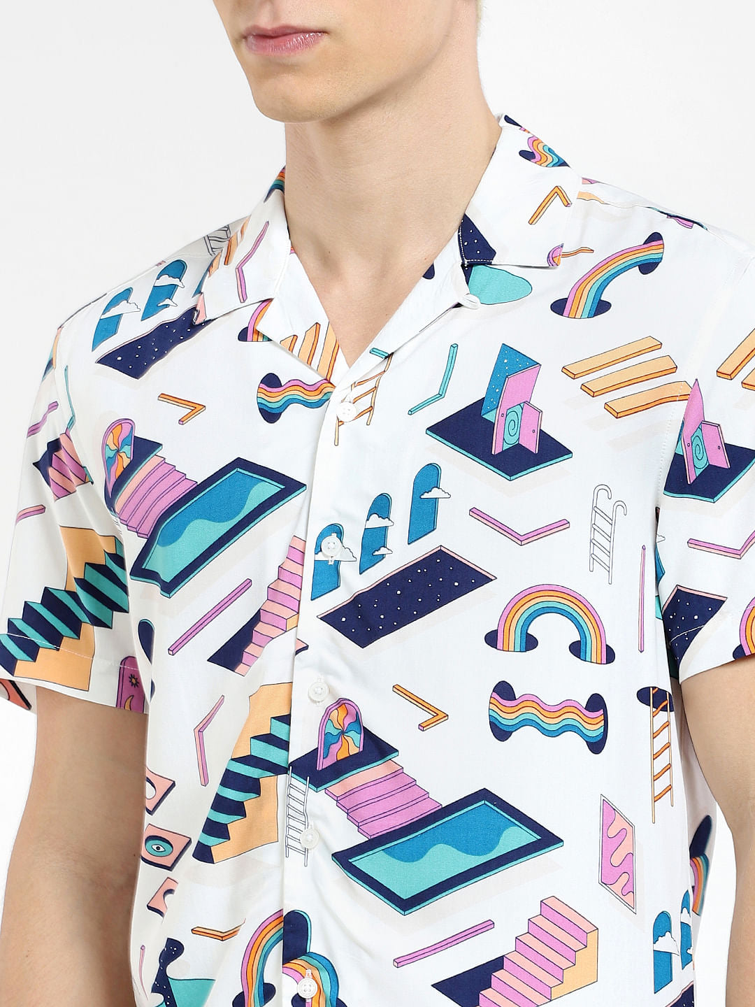 METAVERSE White Printed Short Sleeves Shirt