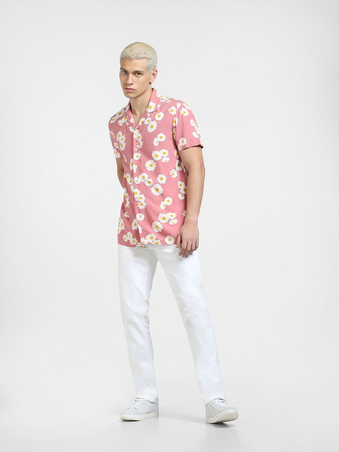 Pink Floral Print Short Sleeves Shirt