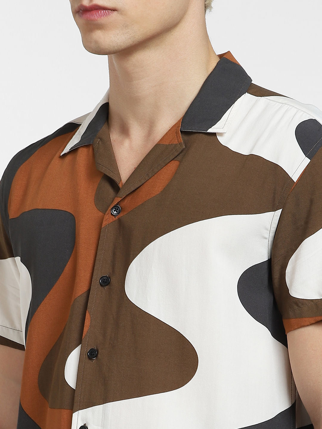 Brown Printed Short Sleeves Shirt