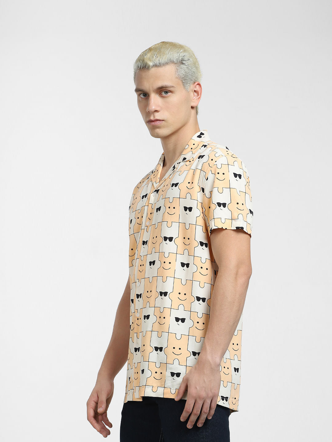 Peach Printed Short Sleeves Shirt