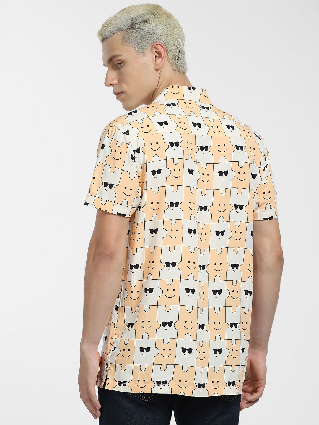 Peach Printed Short Sleeves Shirt