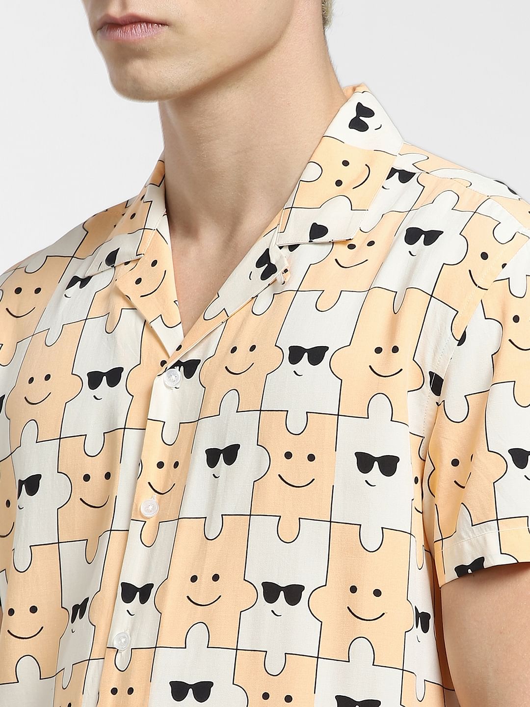 Peach Printed Short Sleeves Shirt