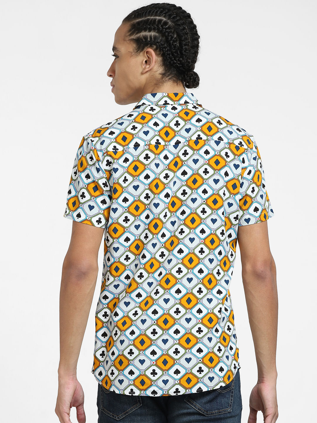 Blue Printed Short Sleeves Shirt