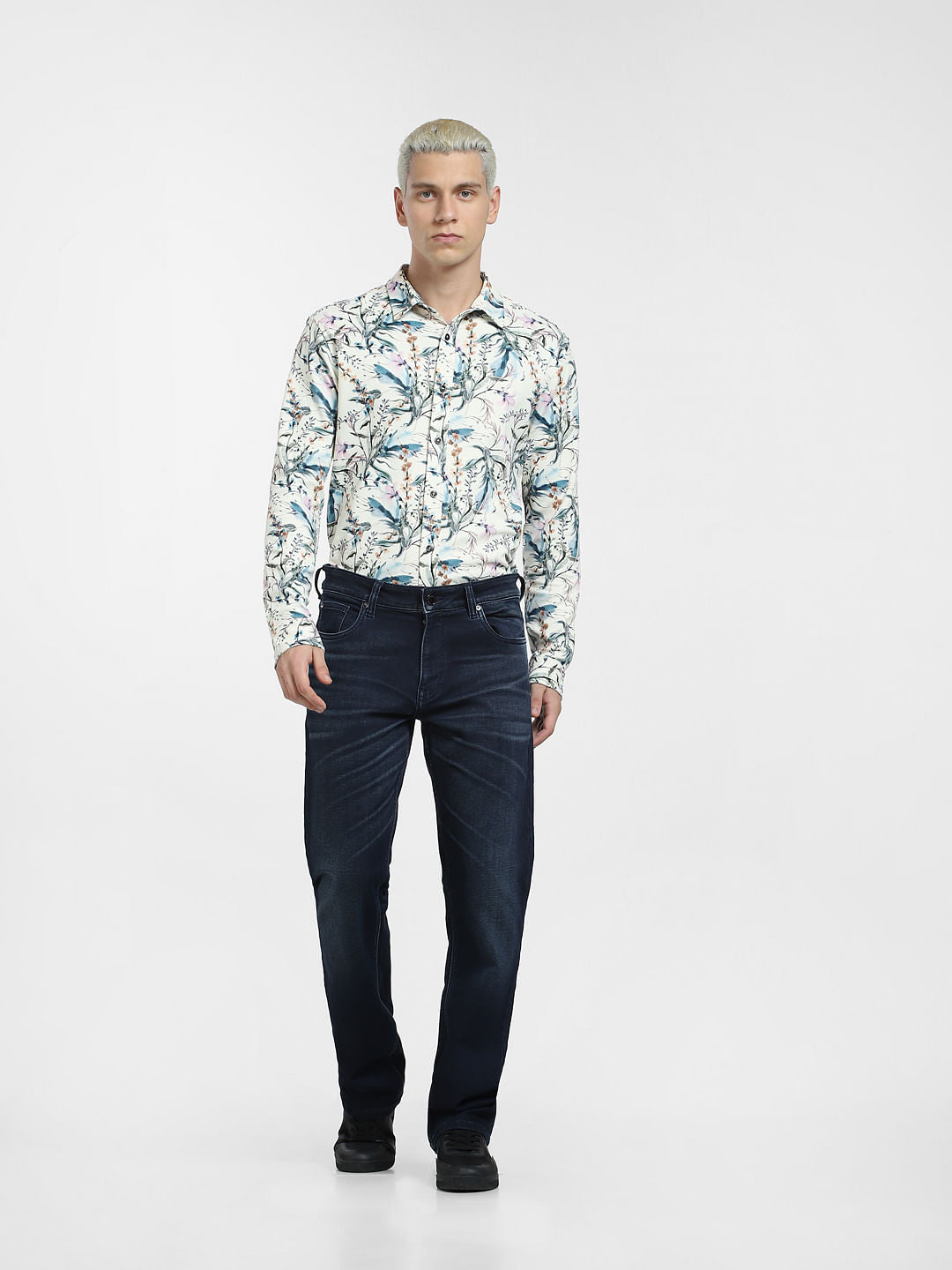 Light Yellow Floral Full Sleeves Shirt