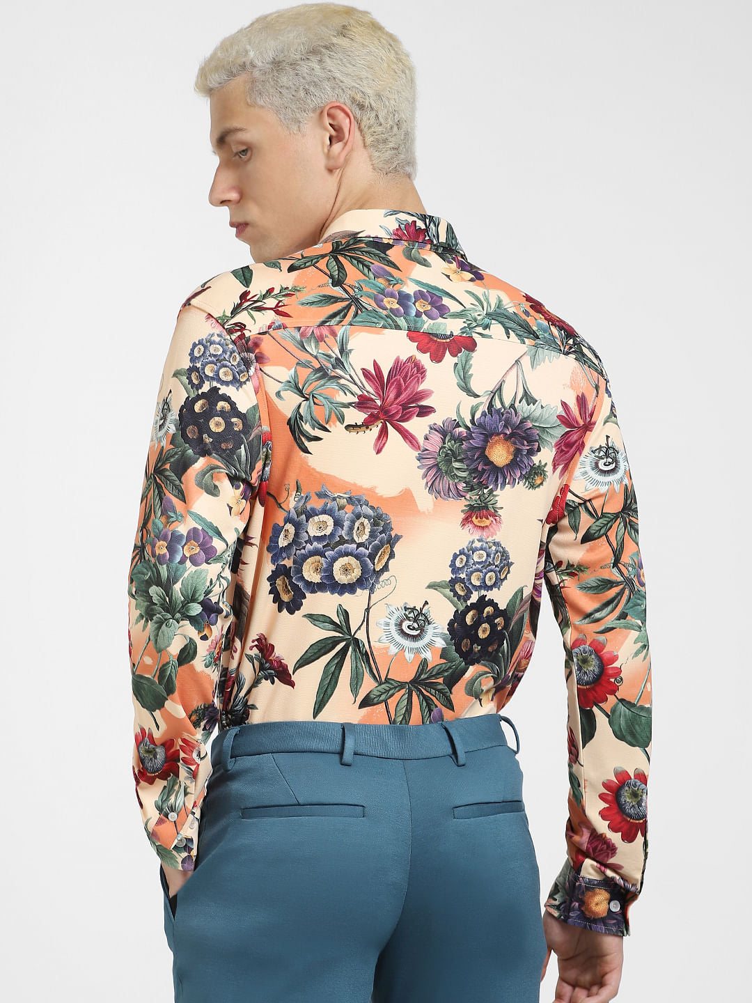 Peach Floral Full Sleeves Shirt